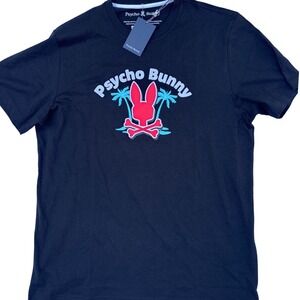 Psycho Bunny Mens Black Graphic Tee Pima Cotton Tropical Logo T-Shirt B6U611S1PC